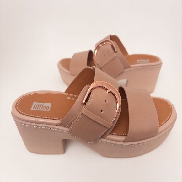 FITFLOP Pilar Leather Platform Slides Beige Size 6 - Picture 7 of 10